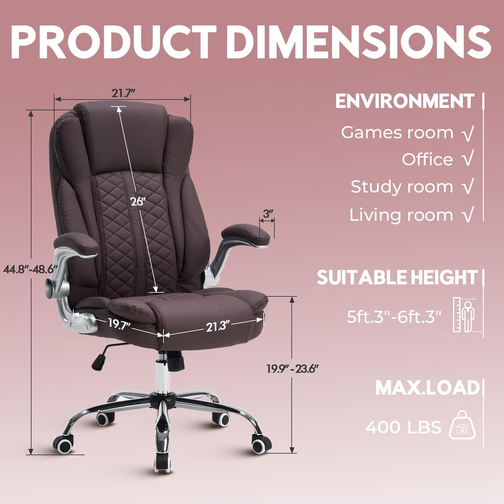 400lbs Executive Office Chair with Flip-up Armrests, Big and Tall Computer Chair for Heavy People, Heavy Duty Ergonomic Comfy Chair, Breathable