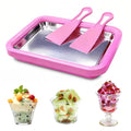 Rolled Ice Cream Maker with 2 Scrapers, Food Grade Stainless Steel Tray for Frozen Yogurt & Slushie, Homemade DIY for Parent-Child Family Activities, Ideal Birthday Gift (Pink)