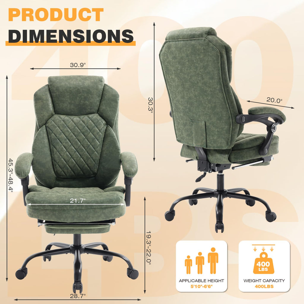 Linting Plus Size Leather Recliner Office Desk Chair with Leg Rest Green, Large(400lbs), Dark Green