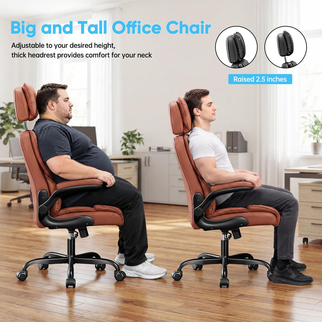 Sytas 400lbs Big and Tall Office Chair with Adjustable Headrest, Brown