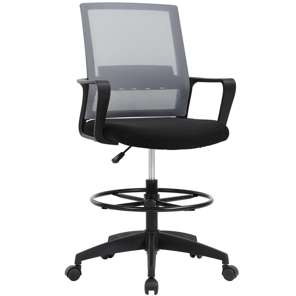 Bestoffice Drafting Chair Tall Office Chair Adjustable Swivel Rolling Mesh Height with Lumbar Support Arms Footrest Mid Back for Adults
