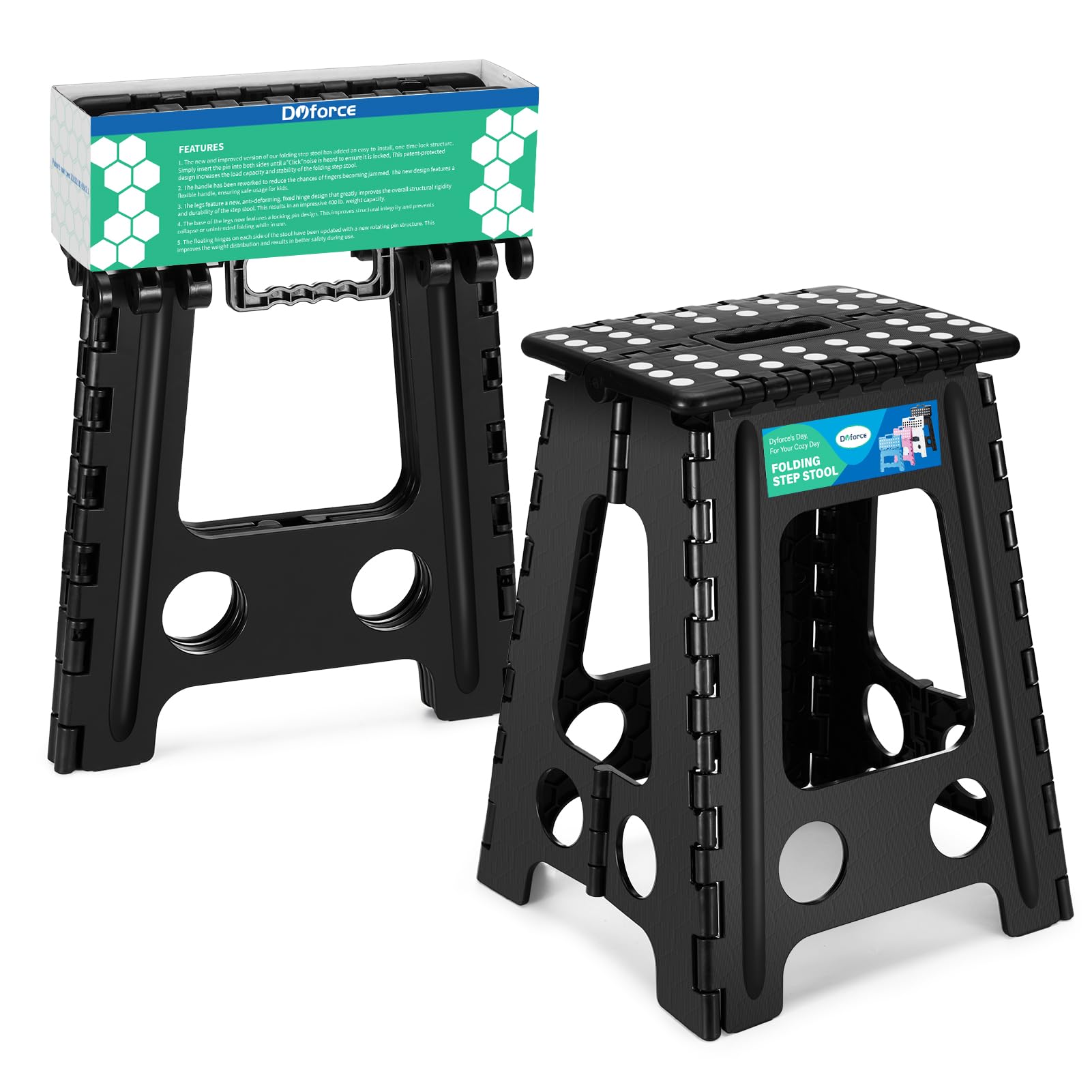 Dyforce Folding Step Stool 17.5 Inch,400lbs Foldable Step Stool for Adults, 17.5inch, Black
