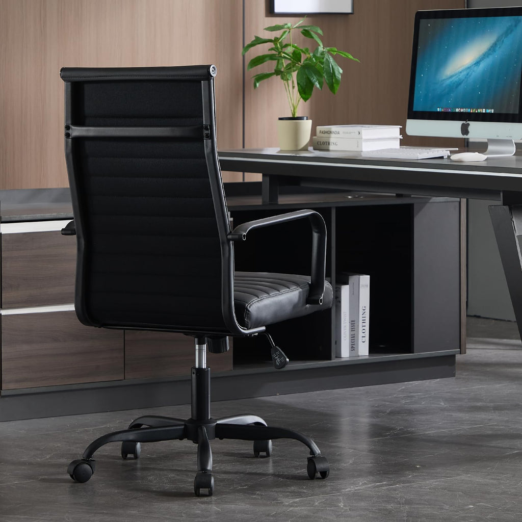 Haranuo Office Chair, Ergonomic Executive Conference Room Chairs, Ribbed Leather Desk Chair with Lumbar Support, Adjustable Height Mid-back
