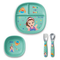 NUK Ms Rachel Tableware Set, Toddler Plate and Bowl, and Toddle Utensils - Fork and Spoon, Kids Dining Set, BPA-Free, Dishwasher-Safe