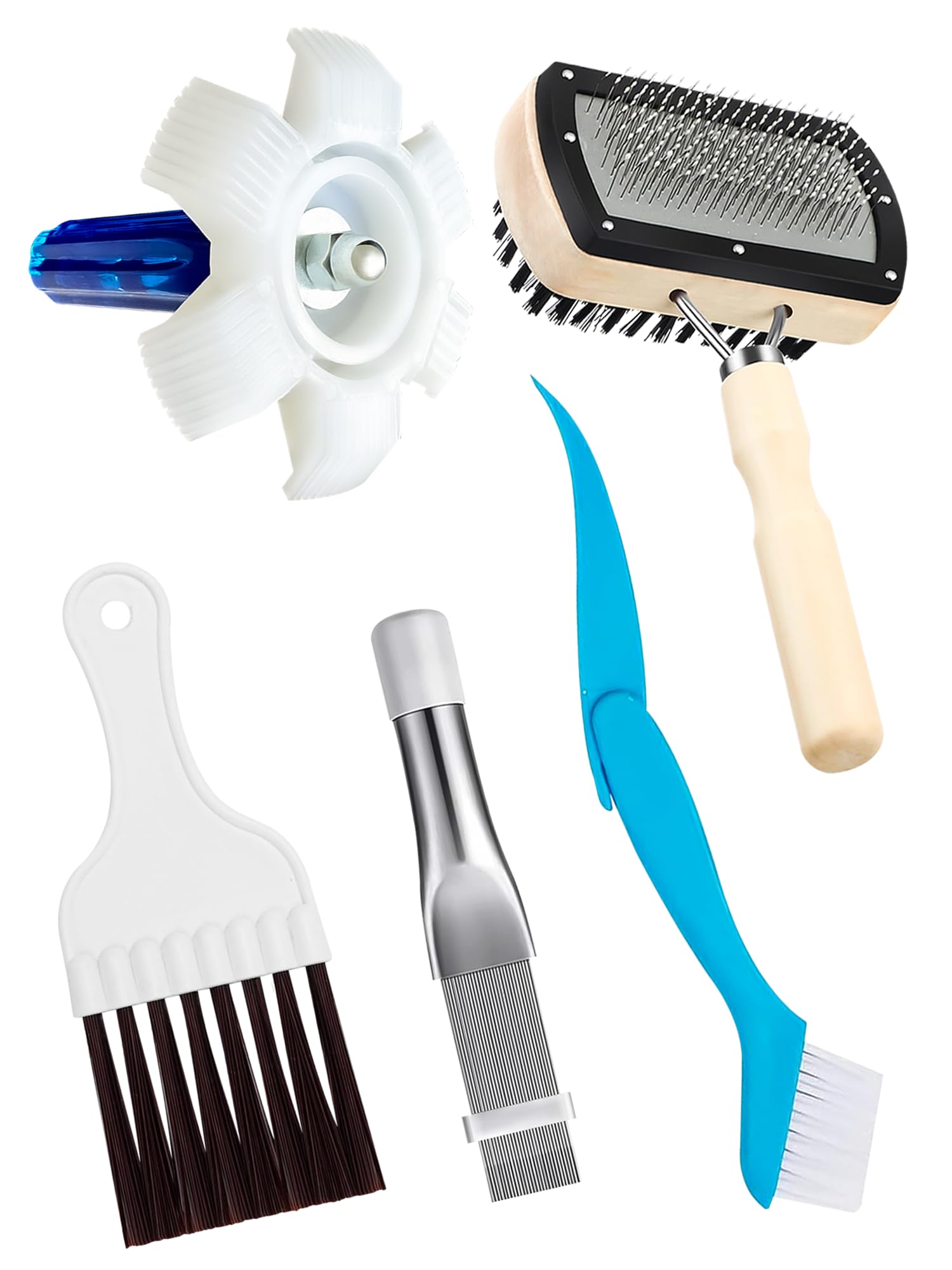 5 Pcs AC Coil Cleaner Set, Plastic Air Conditioner Fin Comb, Stainless Fin Straightener, Dual-Sided Cleaning Brush Kit for No Rinse Evaporator/Condenser Cleaner and All A/C Units