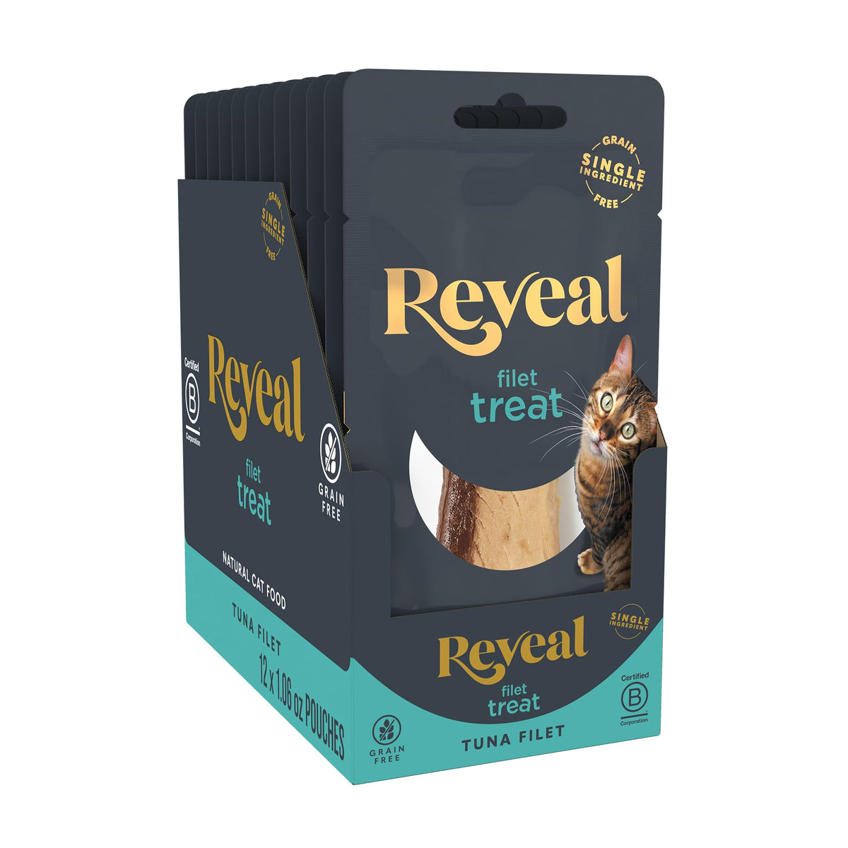 Reveal Natural Whole Protein Fillet Cat Treats, Single Ingredient, Grain Free, High Protein Treats for Cats, for Training, Treating, or Snacking, Whole Tuna Loin (12 x 1.06 oz Loin)