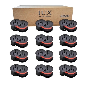 GR24 Universal Twin Spool Calculator Ribbon Compatible with Porelon 11216, Sharp EL-1197PIII, EL-2196BL, Canon MP11DX, Nukote BR80c, Casio DR-210R, FR-2650TM, GR24 (Black/Red) Pack of 12
