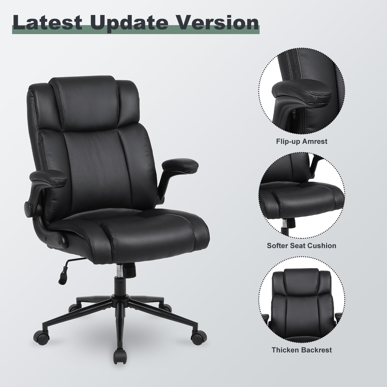 Ermnois Ergonomic Executive Office Chair, Pu Leather Computer Chair, Black, Set of 1, Updated Version Black