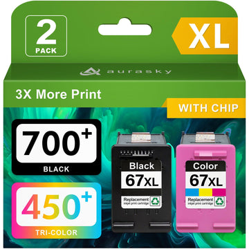 67XL Ink Cartridges Black/Color Combo Pack Compatible for HP Ink 67 XL Printer Ink for DeskJet 2700 2700e 2755e 2800 2855e 4155e 4255e 2852e Envy 6055e 6000 6455e (2 Pack)