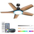 DREO Smart RGBIC Ceiling Fans with Lights, Low profile Ceiling Fan with Alexa/App, 52'' Dimmable Lighting & Color Tuning, 25dB Quiet for Living Room, Game Room, Easy Installation, Black, 2026 Upgraded