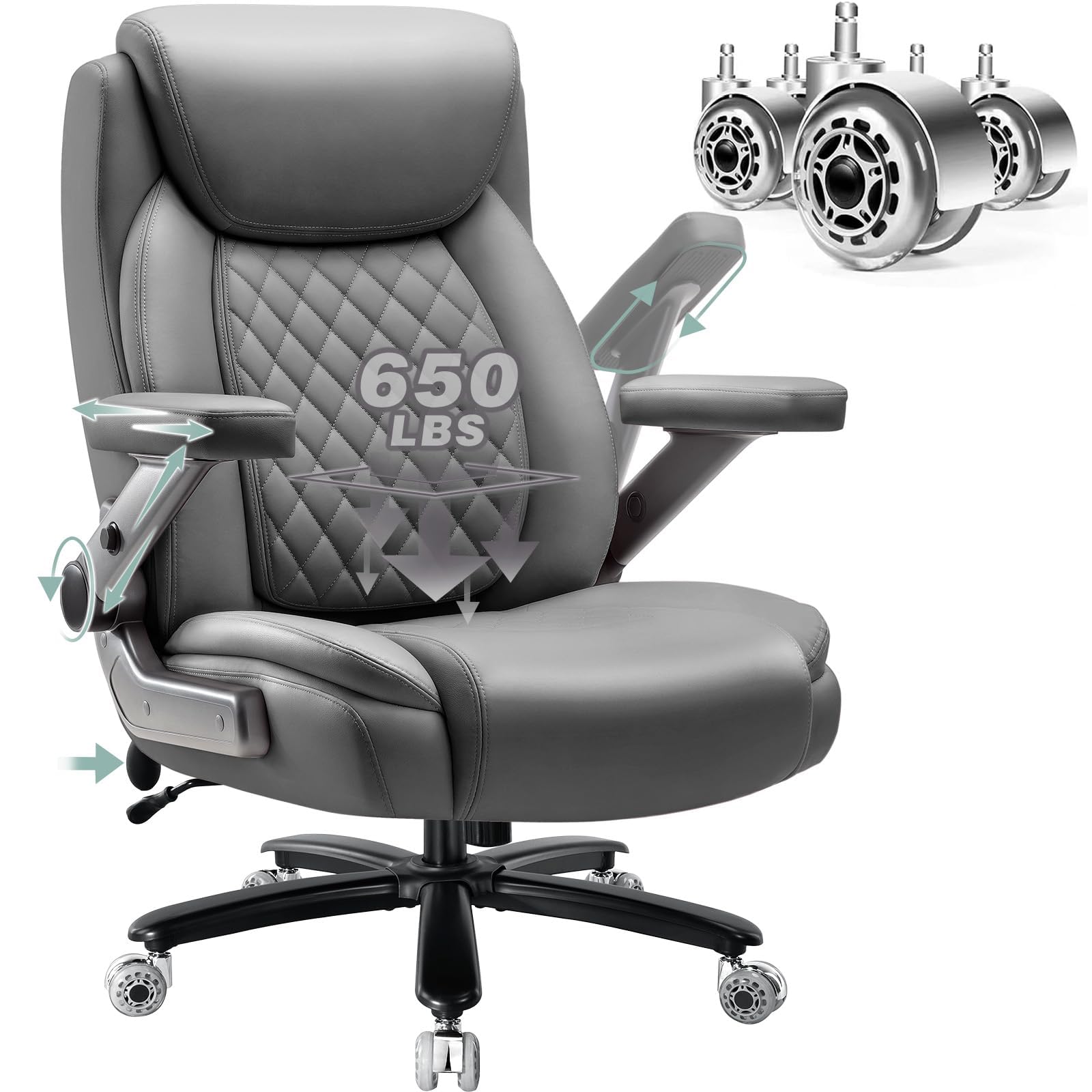 650lbs Large Heavy Duty Office Chair with 5d Flip Arms,comfy Big and Tall Executive Office Desk Chair with Pocket Spring Cushion,high Back