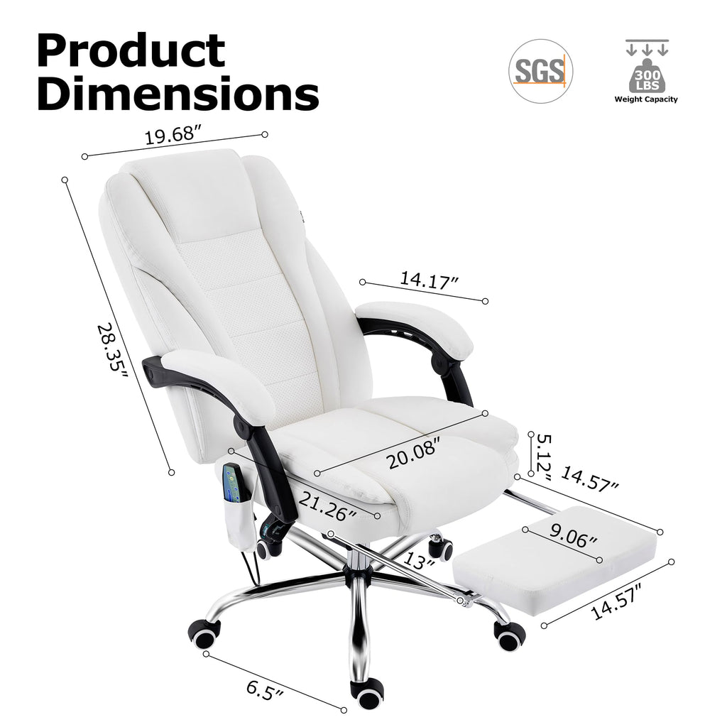 Tonghuas Massage Office Chair with Foot Rest Vibration and Heating, 90-130° Reclining Desk Chair, Ergonomic Reclining Computer Gaming Leather