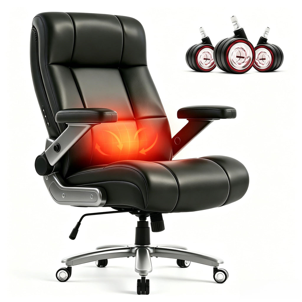 Chairker Big and Tall Office Chair with Massage Heat for Heavy Duty People, 400LBS, Black-leather