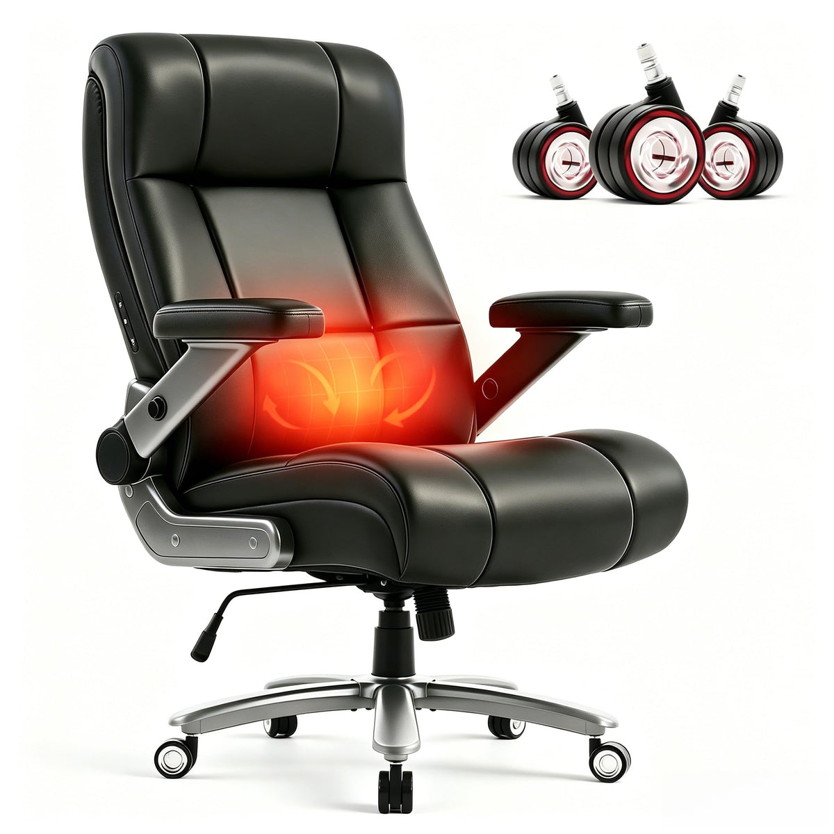 Chairker Big and Tall Office Chair with Massage Heat for Heavy Duty People, 400LBS, Black-leather