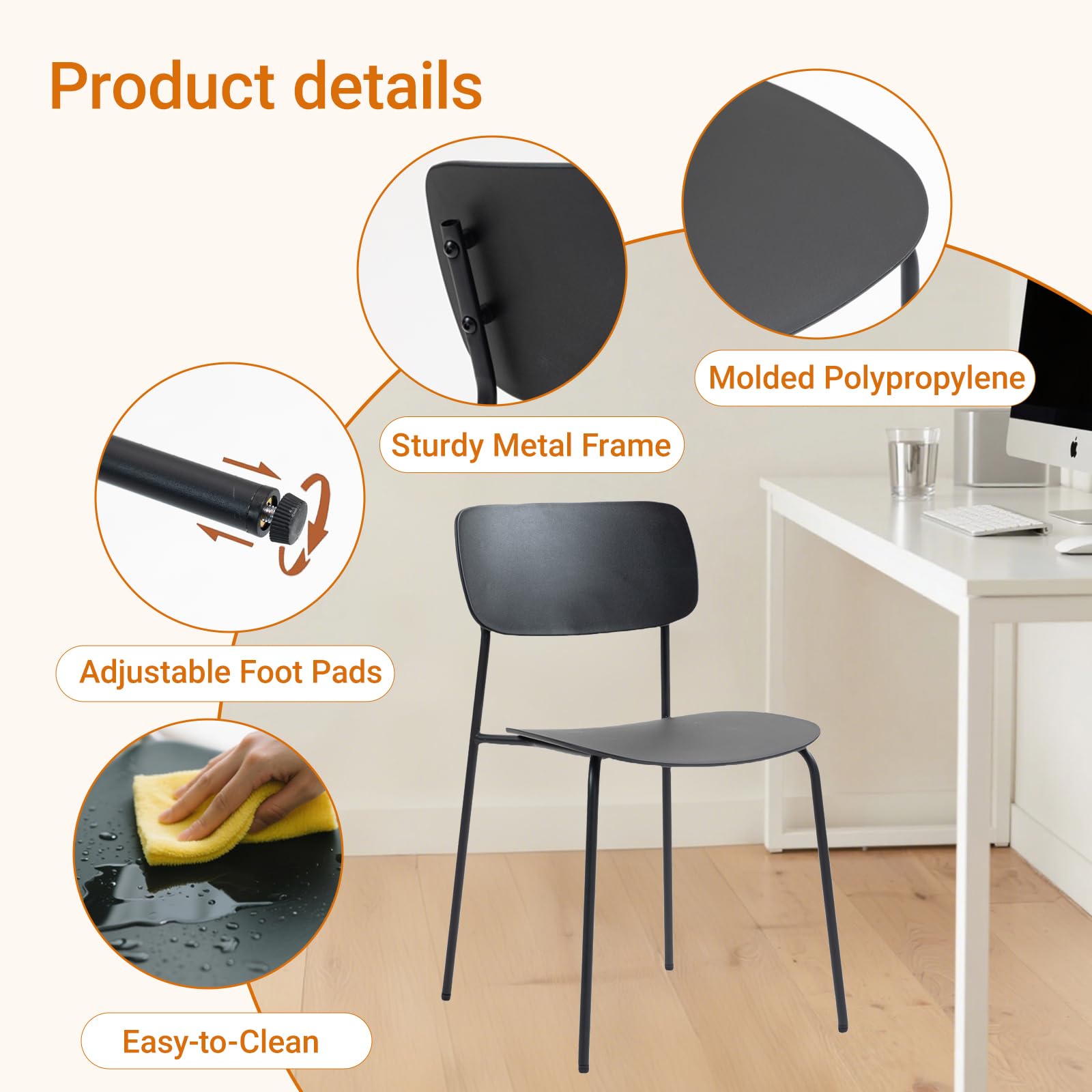 Sidanli Stackable Chairs Set of 4, Waiting Room Chairs with Metal Legs and Ergonomic Plastic Seat, Stacking Office Chairs for Conference