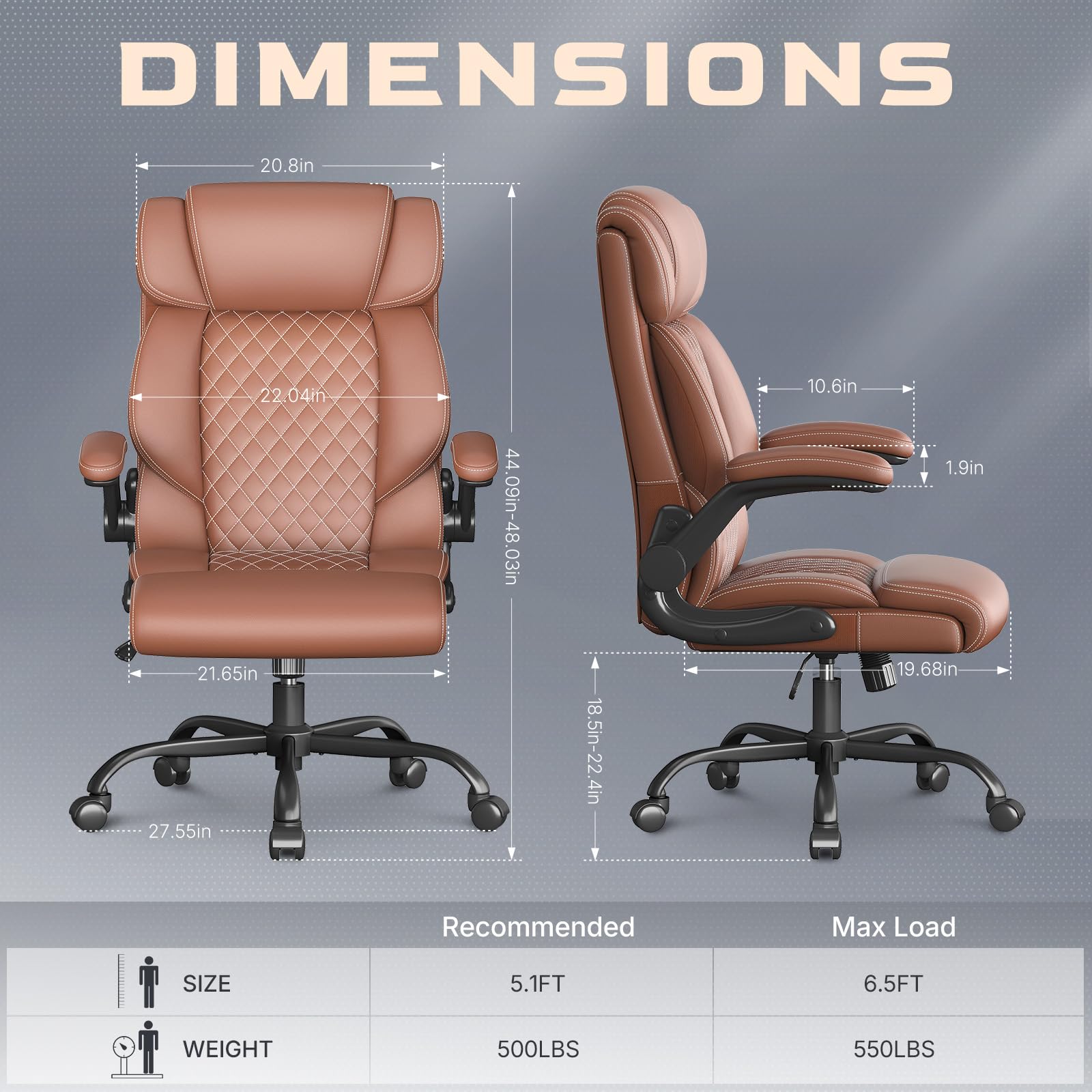 Office Chair-executive High Back Breathable Big and Tall Office Chair Flip-up Armrests Lumbar Support-ergonomic Leather Rolling Swivel Chair