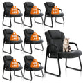 Clatina Big and Tall Office Chair Set of 8 500lbs Leather Reception Chair with Bonded Padded Armrest Wide Seat Sled Base Desk Chair No Wheels