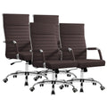 Furmax Ergonomic Office Desk Chair, Executive Ribbed Mid-back Pu Leather Conference Room Chair Adjustable Swivel Chair with Arms (4, Brown)