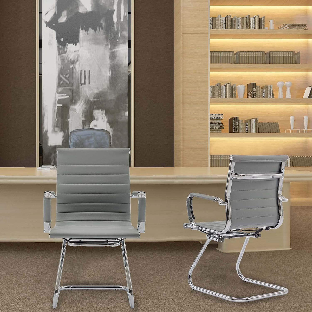 Dm Furniture Conference Room Chairs Set of 6, Waiting Room Chairs with Arms, Faux Leather Reception Chairs No Wheels, Office Guest Chairs with