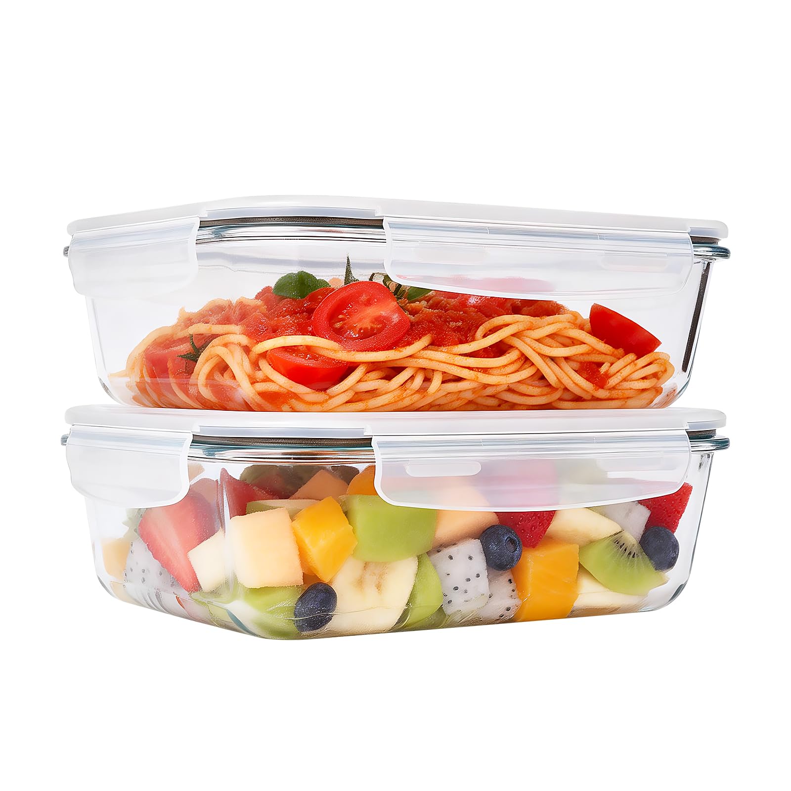 2 Pack 78 Oz / 9.8 Cups Large Glass Food Storage Containers with Lids, Borosilicate Glass Meal Prep & Baking Containers, Airtight Leakproof, Microwave Oven Freezer Dishwasher Safe, BPA Free