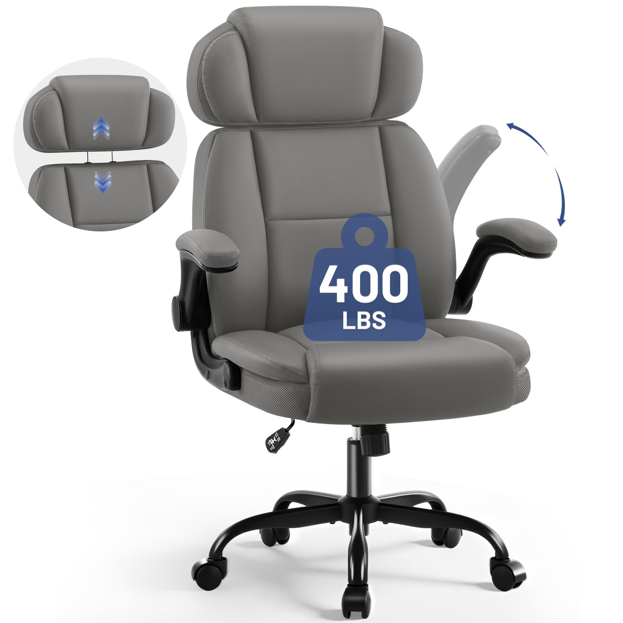 Areshark Ergonomic Office Chair with Lumbar Support, 400lbs Heavy Duty Big and Tall Executive Desk Chair, Pu Leather High Back Computer Chair