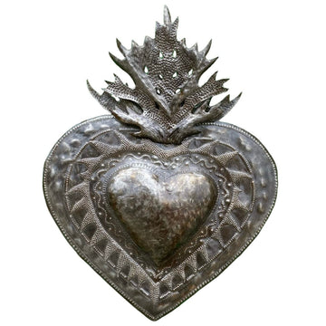Handmade Flaming Heart Metal Wall Hanging Erzulie Design Haitian Metal Art 13 x 16.5 Inches Cultural Folk Art Wall Décor Recycled Steel, Sacred, Love and Friendship