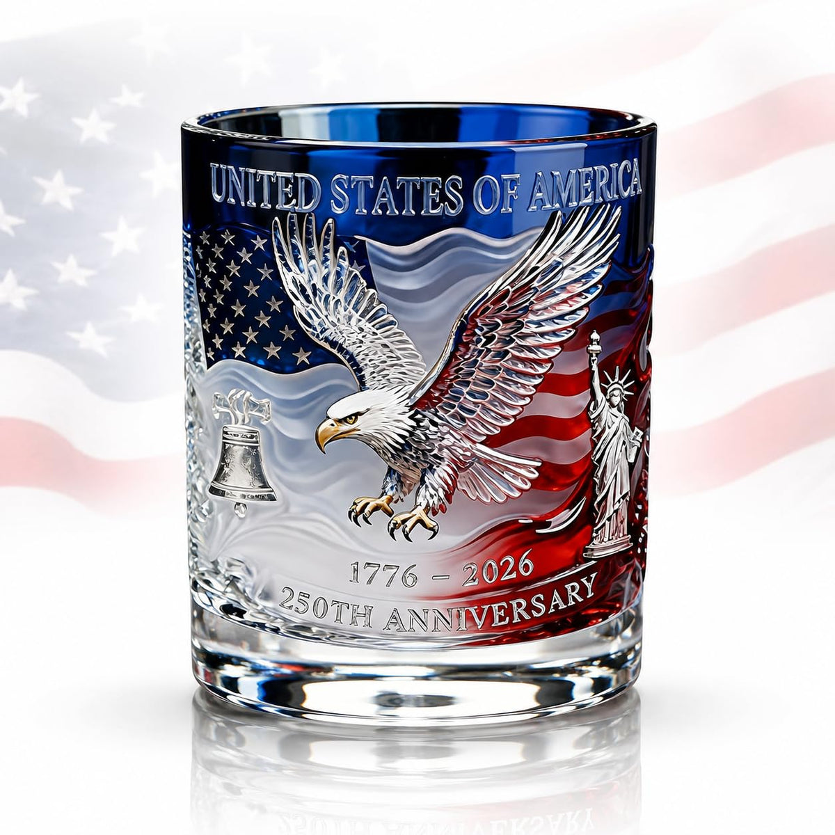 250th Anniversary Whiskey Glass, 1776-2026 Patriotic Bourbon and Cocktail Glass, American Heritage Gift for Dad, Men, Whiskey Lovers, Father’s Day, Birthday, Independence Day (Style 1)