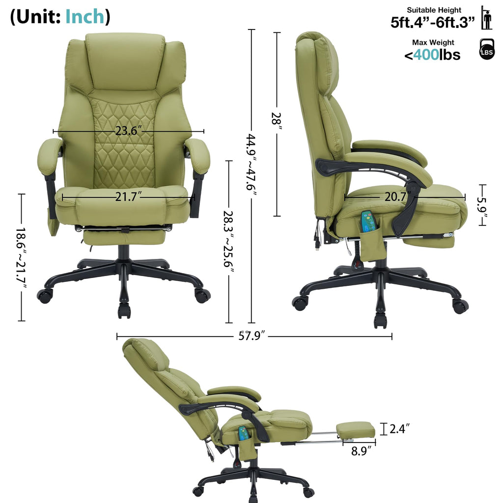 Massage Office Chair with Foot Rest 6 Points Vibration and Heat Home Office Desk Chairs for Heavy People 400lbs Reclining Managerial Chairs