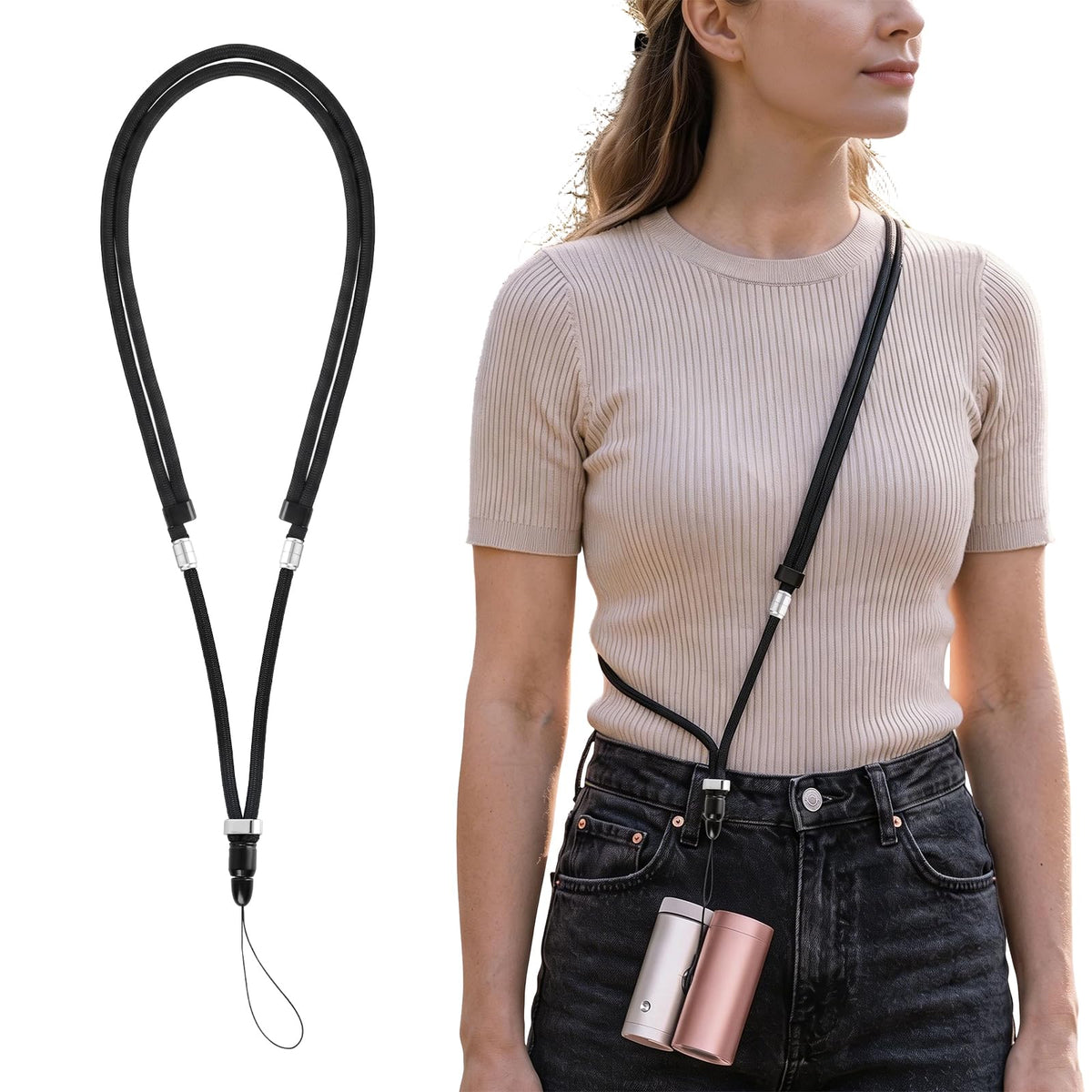 Adjustable Crossbody Strap & Wristlet Lanyard for Shark ChillPill 3-in-1 Personal Cooling Fan, 2-in-1 Crossbody Strap Compatible with Shark ChillPill Portable Handheld Fan Adjustable Length (Black)