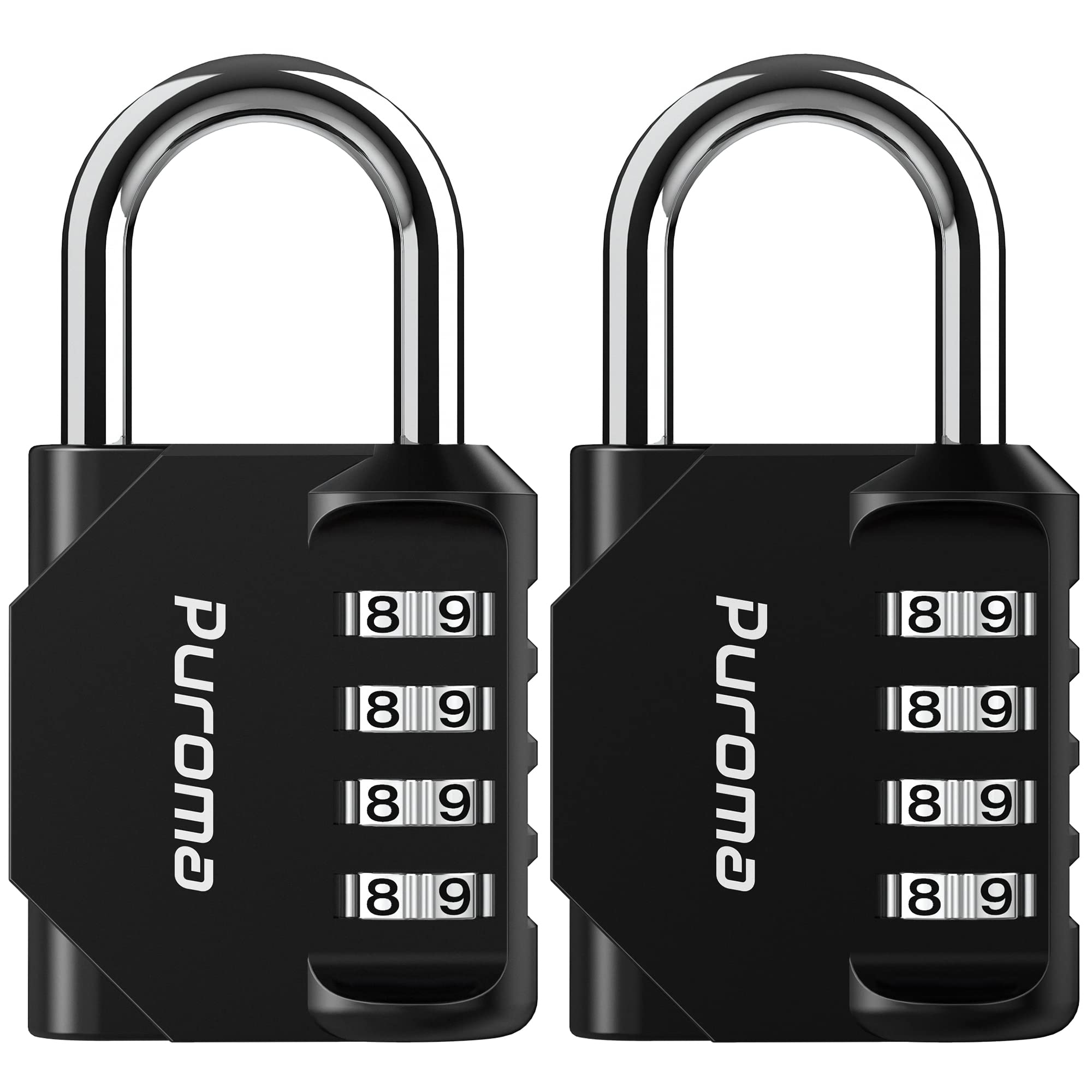 Puroma 2 Pack Combination Lock 4 Digit Padlock for School Gym Locker, Sports Locker, Fence, Toolbox, Case, Hasp Storage (Black & Code Window)