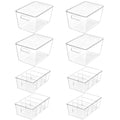 Vtopmart 8 Pack Clear Plastic Storage Bins Set, 4 Large Pantry Organizer Bins with Lids & Handles and 4 Medium Snack Organizer Bins with 4-Compartment for Pantry, Kitchen, Fridge, Cabinet Organization