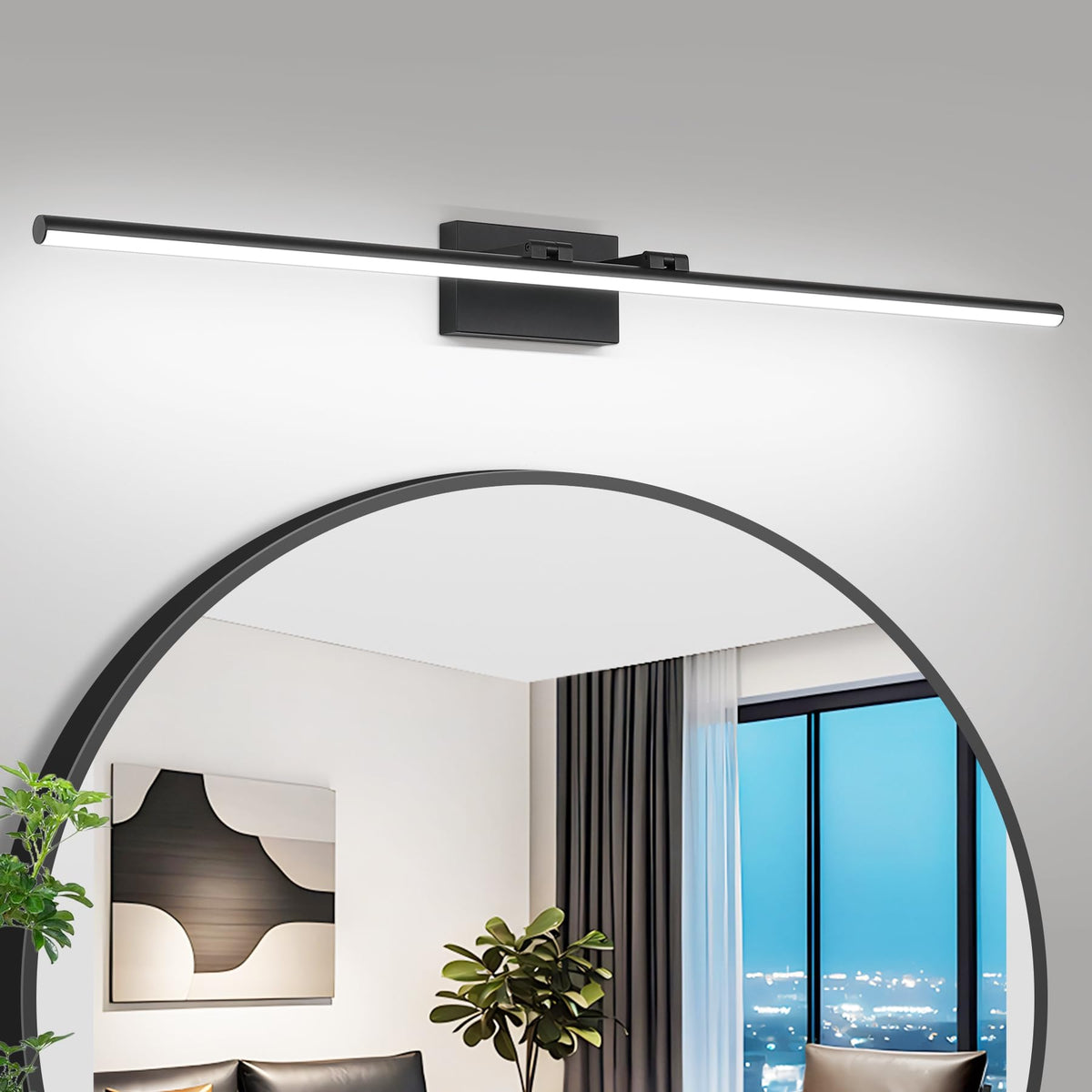 LED Bathroom Vanity Light, Modern Bathroom Light Fixture Over Mirror (Cool White 6000K), Vanity Light Bar with Angle Adjustable, 48 Inch, Black