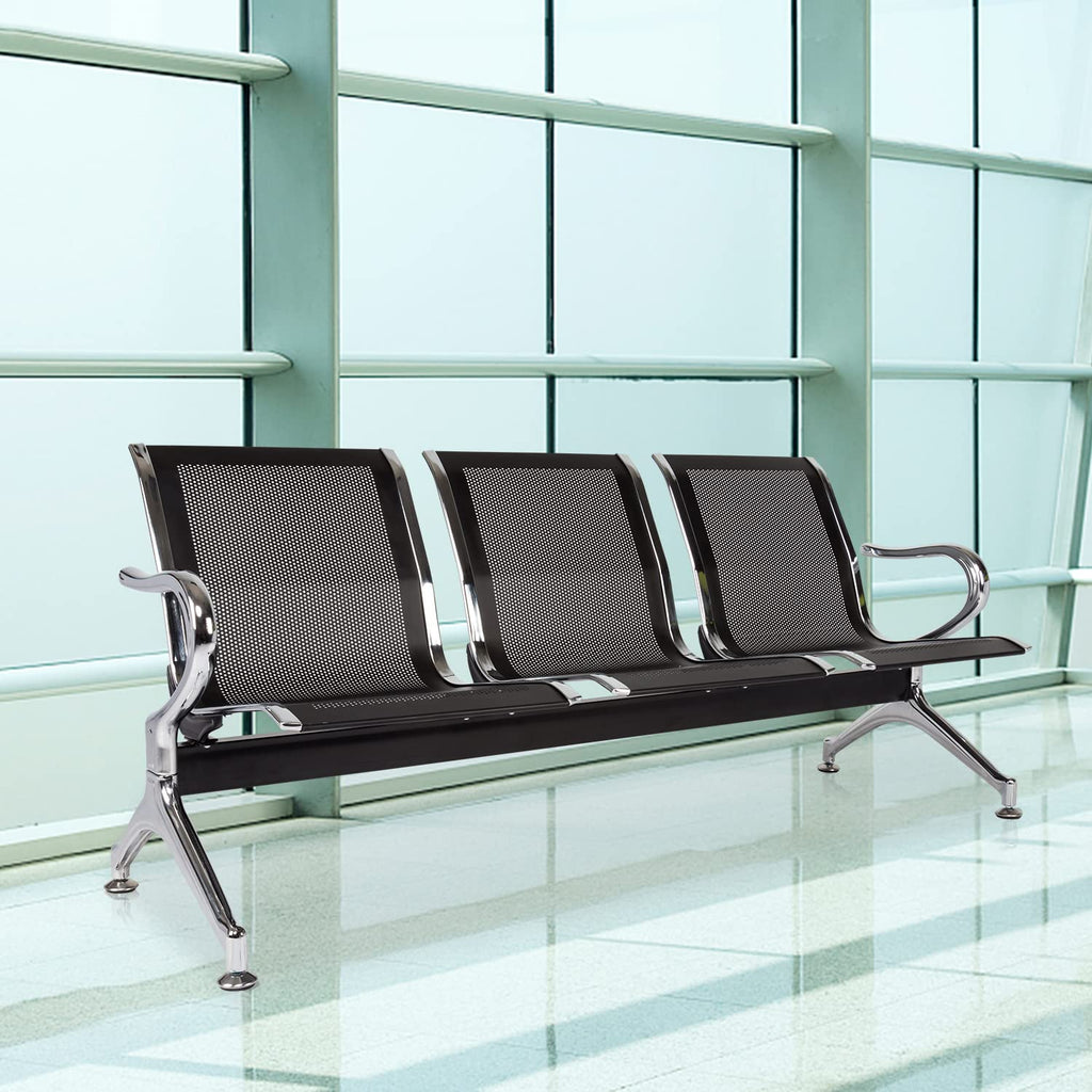 Buenotoys 3-seat Waiting Room Chairs - Waiting Room Bench with Arms Airport Reception Bench Guest Reception Chairs Lobby Bench Waiting Area for