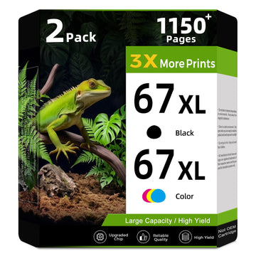 67XL Ink Cartridges Black/Color Combo Pack Replacement for HP Ink 67 HP67 XL HP67XL for 2855e 2800e 2755e 2700 4255e 4200e 6055e 6000 2852e 2827e 2700e 2734e 4155e 6455 6400 6458 6455e Printer 2-Pack