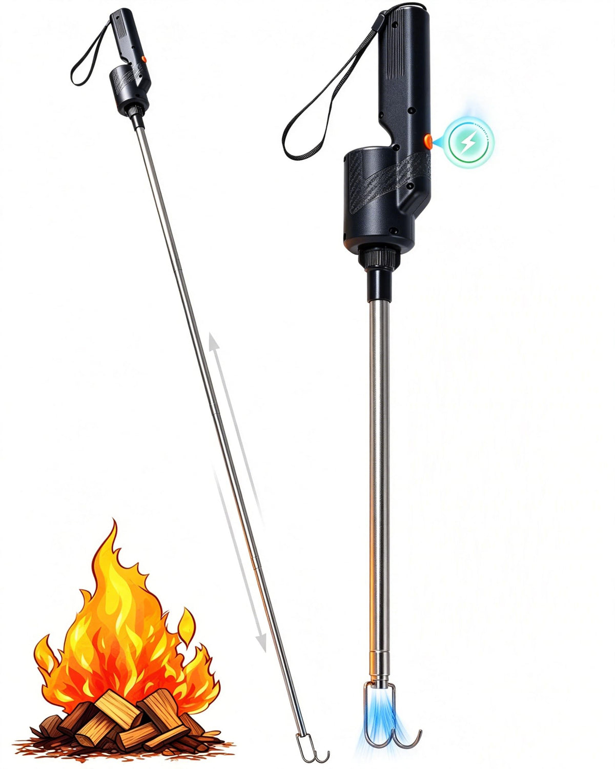 Upgraded Telescoping Fire Blower, Fire Stick, Fireplace Blower, Fire Poker, Blow Poke Fireplace Tool, Electric Bellows, Portable Collapsible 2-in-1 Tool, for Bonfire, Camping, Fire Pit Etc.