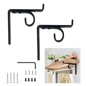 MKsteelco Curtain Rod Shelf Brackets Handmade - Heavy Duty Above Window Bracket, wall Rod Support, Blinds & Shelves & rods Holder, Black Decorative Iron Dowel Supports, Blind & Shelving Holders