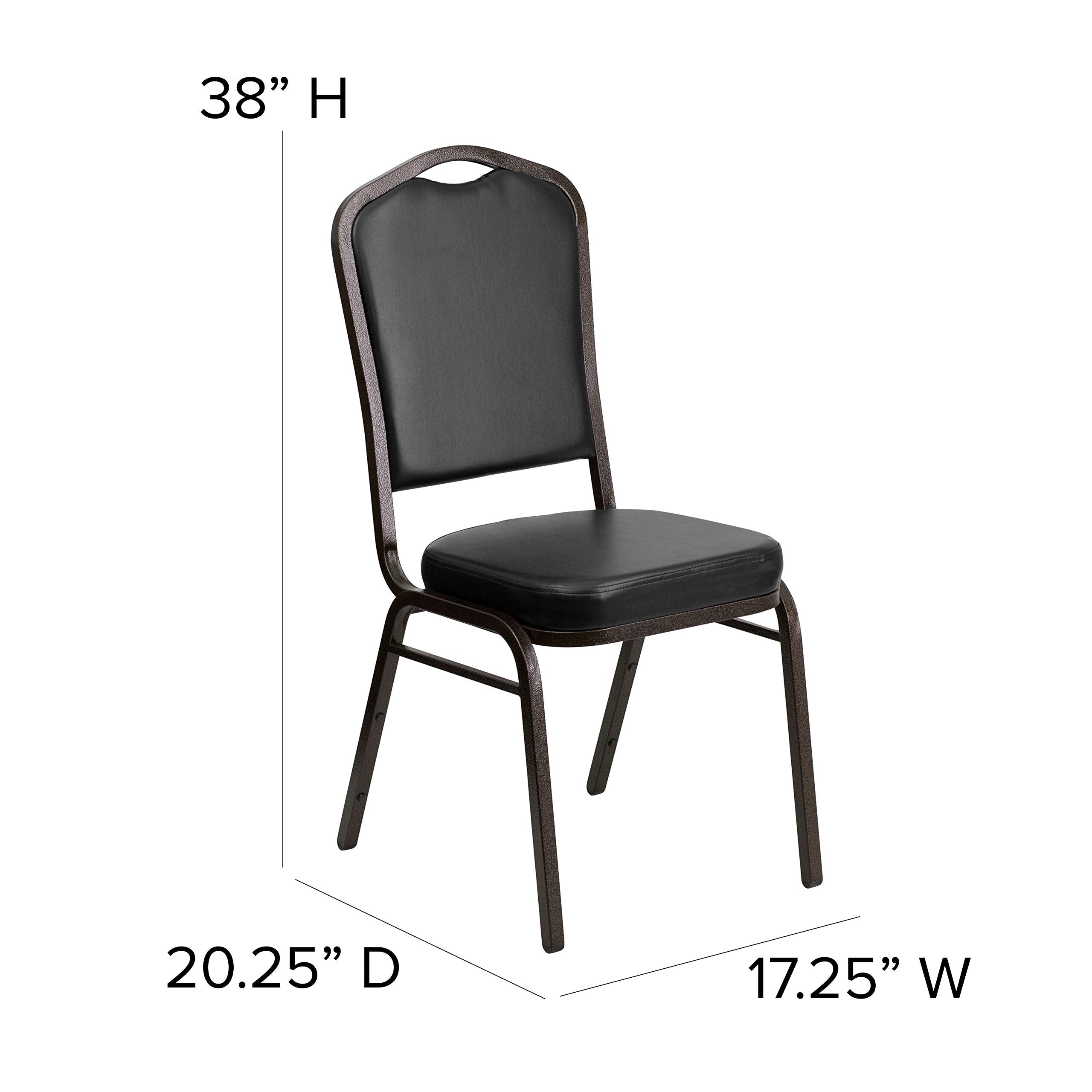 Flash Furniture Hercules Crown Back Stackable Banquet Chair, Black, 4-pack, Set of 4, Black Vinyl/gold Vein Frame