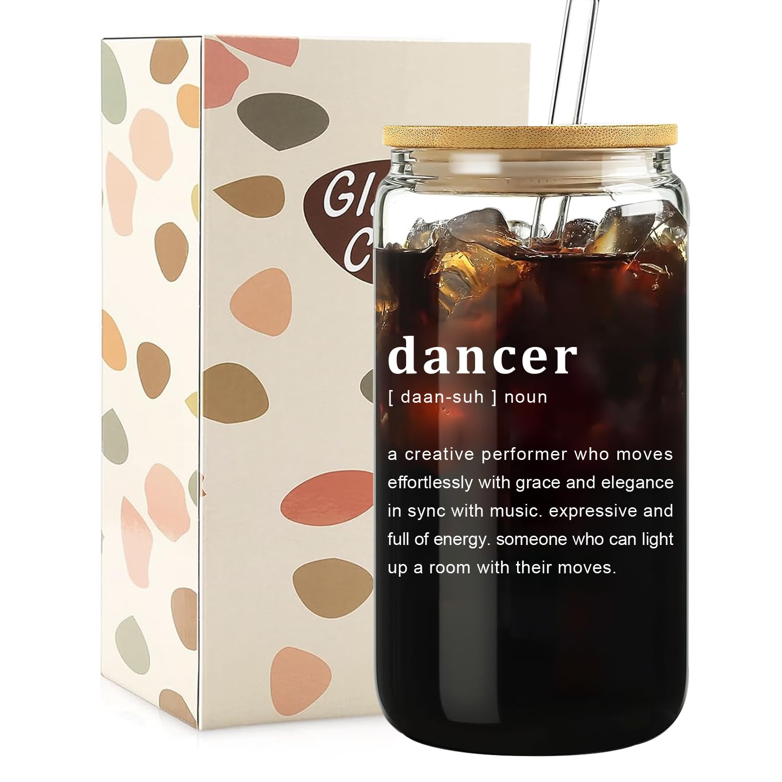 Mikopei Dance Gifts for Girls - Birthday Dancer Gift Stuff for Teacher Teens Team, Cute Glass Cup with Lid and Straw, Dance Room Decor Recital, Iced Coffee Cup Smoothie, 16 oz
