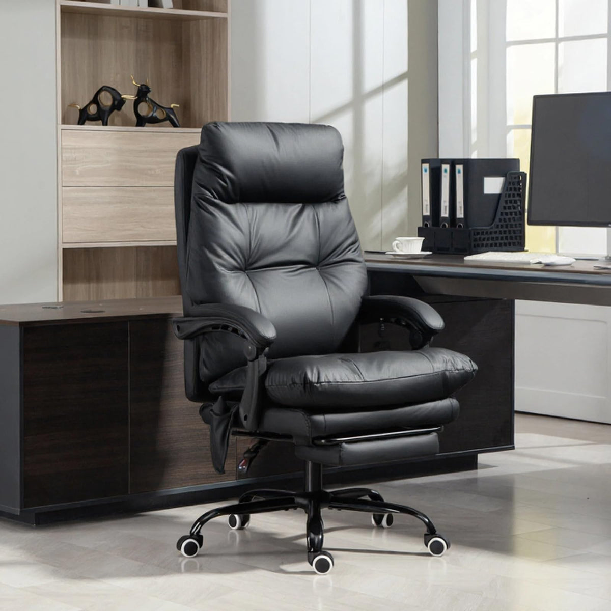 Anjieacen Executive Office Chair 155° Recline High Back Office Chair with Footrest & Adjustable Lumbar Support, Comfy Computer Chair for Study