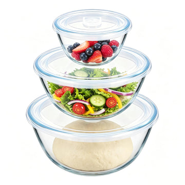 E-far Glass Mixing Bowls with Airtight Lids Set for Cooking Prep Serving
