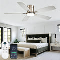FUMLTP 52 inch Ceiling Fans with Lights, Flush Mount Ceiling Fan with Light and Remote/APP Control, DC Motor, Dimmable LED, Noiseless, Low Profile Ceiling Fan for Bedroom Indoor/Outdoor Use (Nickel