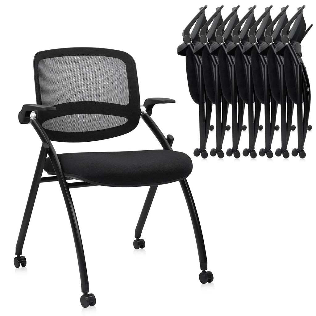 Clatina Stackable & Foldable Conference Chair with Wheels, Ergonomic Mesh Back, 300lbs Capacity, Breathable Padded Seat, Adjustable Armrests,