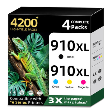 910XL Ink Cartridges Combo Pack Replacement for HP 910 XL HP910 HP910XL Use for HP Officejet Pro 8015e 8025e 8028e 8010 8025 8020 8020e 8022e 8035 8035e printer Black Color Cyan Magenta Yellow(4-Pack)