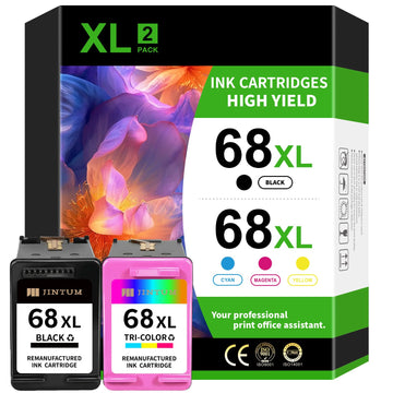 JINTUM 68XL 68 Ink Cartridge Compatible with HP 68 68XL 68e Ink Cartridges Black/Color Combo Pack Replacement for Envy 6155e 6100e 6152e 6500e 6552e 6555e 6558e Printer?1 Black 1 Tri-Color