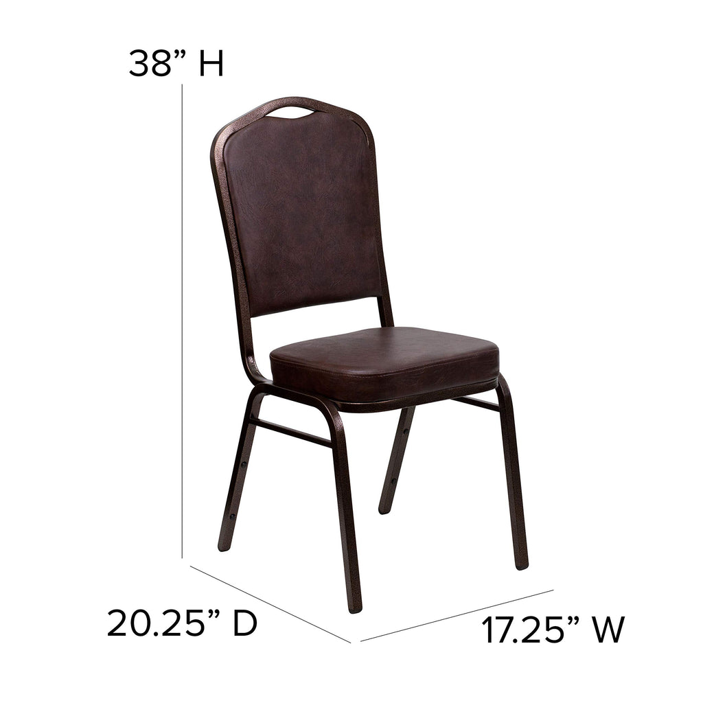 Flash Furniture Hercules Vinyl Crown Back Stackable Banquet Chair, Brown, Set of 1, Brown Vinyl/copper Vein Frame