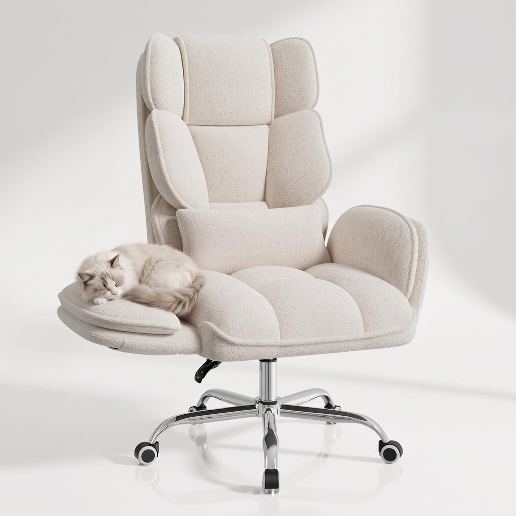 Daluvenix Big and Tall Office Chair, Flip Armrests with Side Pockets, Comfy Criss Cross Office Chair with Extra-wide Plush Seat, 150° Reclining