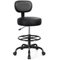 Brick Attic Drafting Chair with Backrest – Adjustable Foot Rest Rolling Stool with Wheels, Pu Leather Swivel Stool for Office Spa Studio Lab