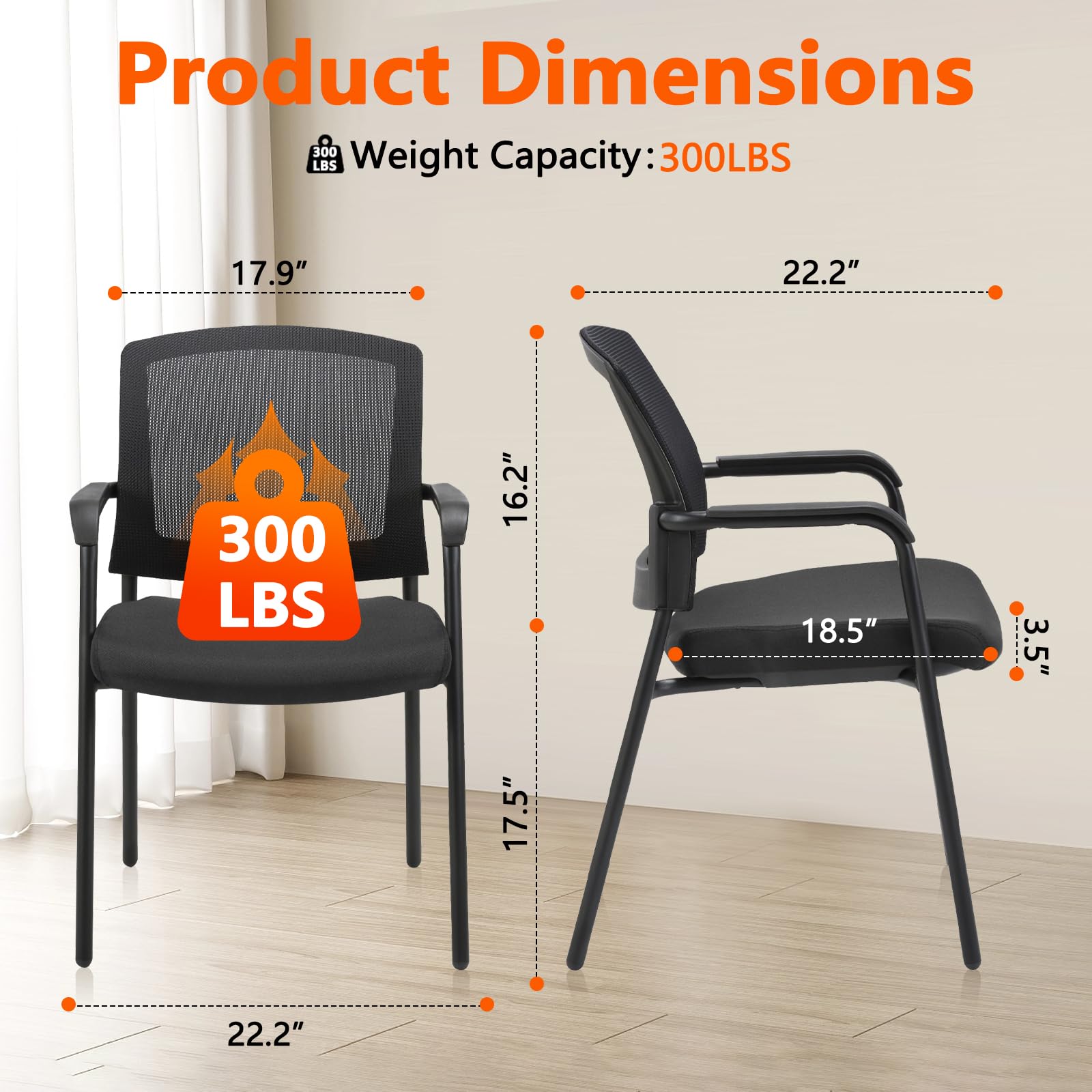 Clatina Office Reception Guest Chair Mesh Back Stacking with Ergonomic Lumbar Support and Thickened Seat Cushion for Waiting Conference Room