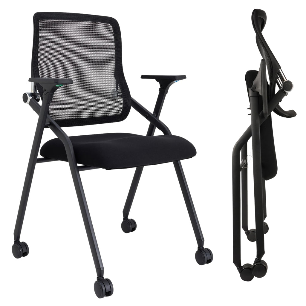Blaneduo Updated Conference Room Chairs, Folding Office Desk Chair with Lumbar Support and Sliding Armrest with Casters, Stackable Office Guest
