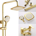 Golden Wall Mounted Shower System, Adjustable Height Shower Set with Overhead Shower Head Mixer Taps, Brass Shower Mixer Set for Hotel Bathroom